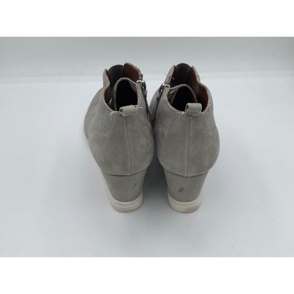 Linea Paolo Women's Size 8M Felicia Grey Suede Zip High Heel Wedge Ankle Boots - Picture 3 of 7
